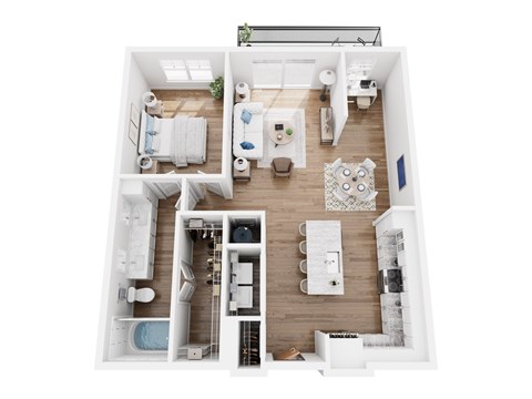 Floor plan for 1 bed, 1 bath, 914 sqft